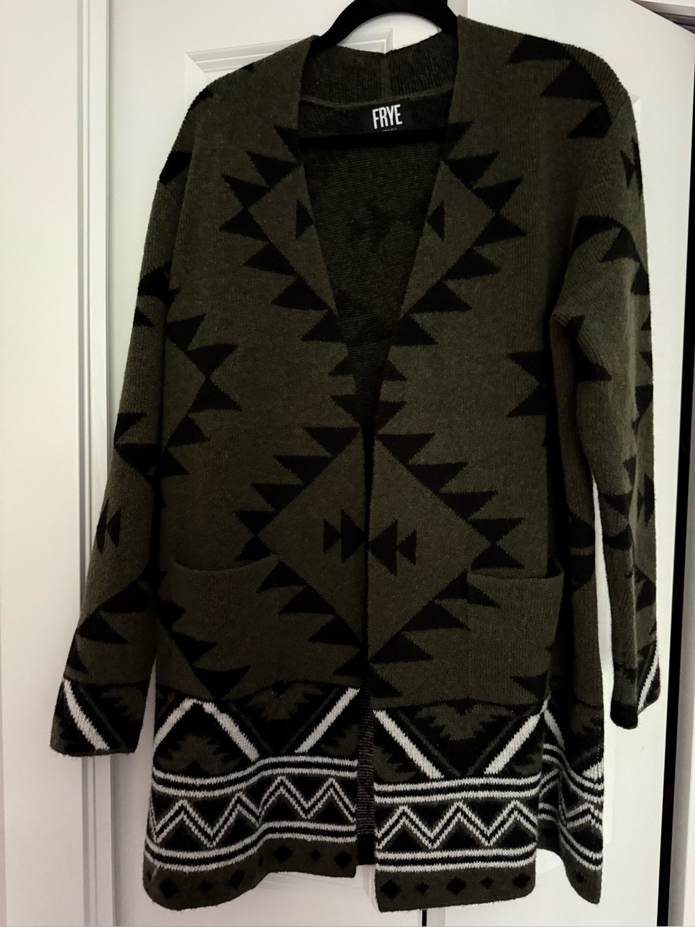 FRYE Wool Geometric Long Cardigan – Size L